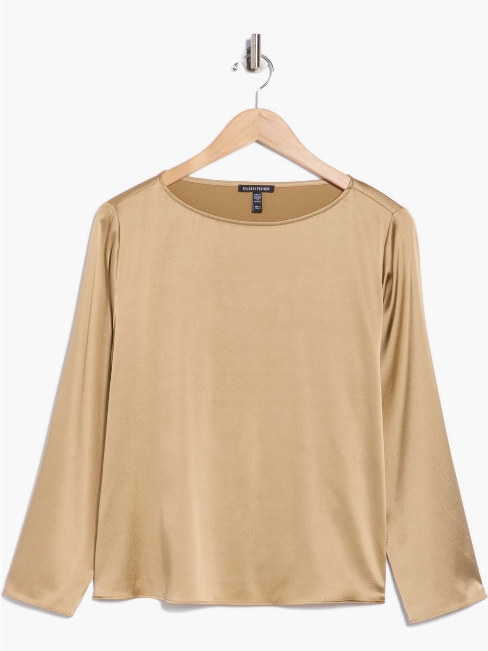 Eileen Fisher Gold-Tan Silk Boatneck Long Sleeve Top